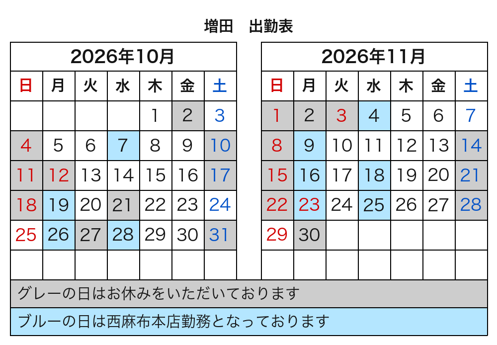 増田 出勤表